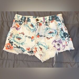 Free People Floral Denim Cutoff Shorts W29 Raw Hem